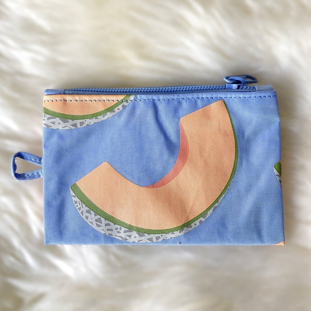 NWOT Baggu Flat Pouch Small - Cantaloupe Blue (Japanese Produce) - Picture 3 of 5